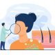 Tiny dermatologist examining dry face skin flat vector illustration. Abstract epidermis disease diagnostics or treatment. Dermatology, health medical protection and cosmetology concept